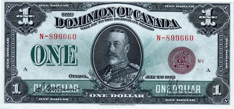 1923 $1 Dominion of Canada Bank Note